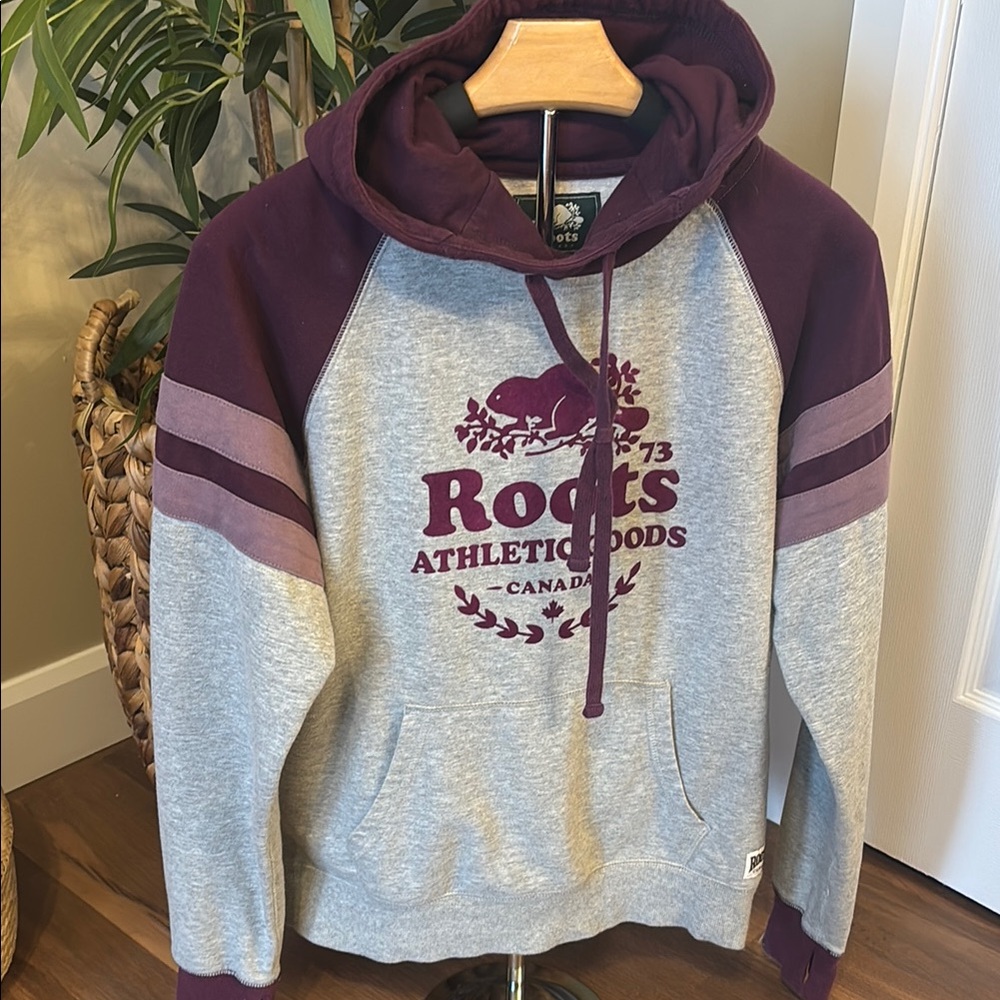 Roots Canada Women’s Athletic Hoodie in Gray and Purple